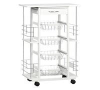 HOMCOM Carrito de Cocina con Ruedas Verdulero con Cajón Cestas Estantes Laterales Organizador Auxiliar 57x37x83cm Blanco Aosom España