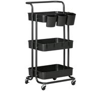 HOMCOM Carrito de Cocina con Ruedas Carro de Almacenaje Multifuncional con Ganchos y Cajas Colgantes 42x38x86,5 cm Negro Aosom España