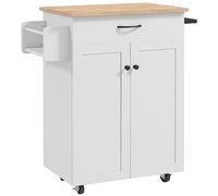 HOMCOM Carrito de cocina con ruedas plataforma de madera de hevea con cajón armario 2 puertas 83x45x91,5 cm Blanco Aosom España