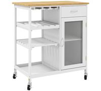 HOMCOM - Carrito de cocina con ruedas y cajón de vino, puerta, estanterías, color blanco