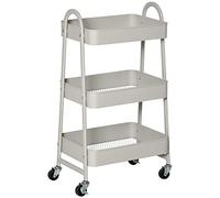 HOMCOM Carrito de Cocina de Acero con Ruedas Carro de Almacenamiento de 3 Niveles y Frenos para Baño Salón Dormitorio Oficina 45x31x79,4 cm Gris