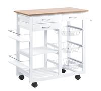 HOMCOM Carrito de Cocina Multifuncional con Cajones Cestas Estantes para Especias Toallero Ruedas 92x37x82 cm Blanco Aosom España