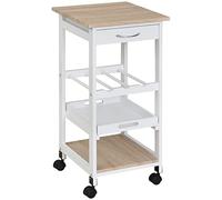 HOMCOM Carro Auxiliar Cocina Multifuncional 4 Niveles Carro Cocina Maderacon Ruedas Cajón Estantes 37x37x76 cm Blanco Aosom España