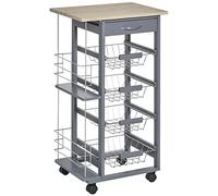 HOMCOM Carrito de cocina que ahorra espacio en gris oscuro, carro para comida, 1 superficie de trabajo, 1 cajón, 4 cestas metálicas, 47 x 37 x 83 cm, gris