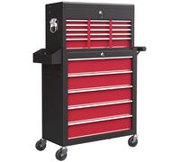 HOMCOM Carrito de herramientas de dos piezas con cerradura 14 cajones pared lateral con agujeros Acero Rojo Aosom España