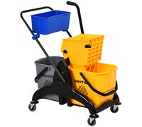HOMCOM Carrito de limpieza con escurridor lateral, cubo de 26 L + cesta de almacenamiento 78 x 45 x 95 cm amarillo