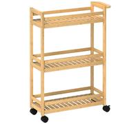 HOMCOM Carrito de Servicio, 3 Niveles, Estantes de Lamas, Protector contra Caídas, Bambú, 55 x 20 x 75 cm