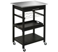 HOMCOM Carrito de Servicio con ruedas para cocina Mesa con estante para botellas 60x40x85 cm Bandeja de Acero Inoxidable Negro Aosom España
