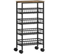 HOMCOM Carrito de servicio de 4 niveles, carrito de cocina con 4 cestas extraíbles, carrito de almacenamiento con ruedas para cocina