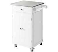 HOMCOM Carrito e Isla de Cocina con Encimera Inoxidable y Ruedas, Blanco