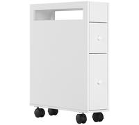 HOMCOM Carrito Estrecho de Baño con Ruedas, Diseño Delgado, dos Cajones, cuatro Ruedas, blanco, 16 x 49,5 x 66 cm