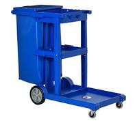 HOMCOM Carritos de Limpieza sobre Ruedas, Carrito de Limpieza con estantes de 3 Niveles, Unidad de Servicio de Limpieza con Bolsa de Basura y Soporte para fregona para Hotel, Oficina, Color Azul