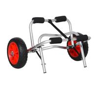 HOMCOM Carro Aluminio Canoa Carro Kayak Carro Surf Plegable con cinturón Ruedas imitación Cuero Plata hasta 75 kg 68 x 44,5 x 40 cm