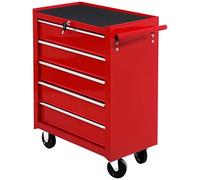 HOMCOM Carro Caja de Herramientas Taller Móvil con 5 Cajones 4 Ruedas Rojo
