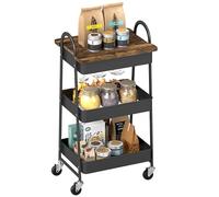 HOMCOM Carro de almacenaje de 3 niveles con tablero superior cubierto, carro de utensilios rodante, carro de almacenaje móvil sobre ruedas con cestas de malla para cocina, salón, comedor, dormitorio,