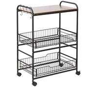 HOMCOM - Carro de Almacenamiento con Ruedas y 2 cestas extraíbles, Estante y Ganchos Laterales, 60 x 38 x 85,5 cm, Nogal