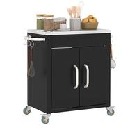 HOMCOM Carro de Barbacoa con Tapa de Acero Inoxidable, Mesa de Cocina para Exterior con Ruedas, Asa, 6 Ganchos y Armario, 86x50x86,5 cm, Negro