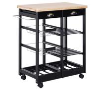 HOMCOM Carro de Cocina Madera de Pino Carrito Multiusocon Ruedas para Baño Dormitorio con Estante 74x37x76cm Negro Aosom España