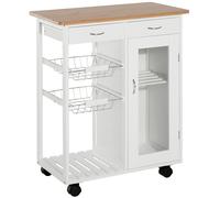 HOMCOM Carro de Cocina Carrito de Servir Estantería Auxiliar con Ruedas para Baño Dormitorio Estantes Cestas Cajones 70x37x85cm Madera Aosom España