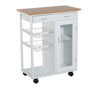 Homcom carro de cocina carrito de servir multiusos estantería carrito auxiliar con ruedas para baño dormitorio con estantes cestas cajones 70x37x85cm madera