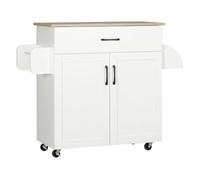 HOMCOM Carro de Cocina Multifuncional con Ruedas, 1 Cajón, 2 Puertas, Barra de Colgar, Especiero 105x36x85 cm Blanco Aosom España