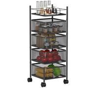 HOMCOM Carro de cocina con ruedas, 5 niveles, carro de almacenaje con 4 cestas giratorias, estante superior, carro de cocina y comedor, 27,5 x 27,5 x 77 cm, negro