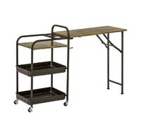 HOMCOM Carro de Cocina con Ruedas Carrito Auxiliar con Estantes de 3 Niveles Hoja Abatible y 2 Portavasos Multiusos para Comedor 118x36,5x82 cm Marrón Rústico