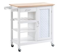 HOMCOM Carro de Cocina con Ruedas Carrito de Servicio con Cajón Armario Balda Interior Ajustable y 3 Estantes Abiertos para Comedor Restaurante 92x40x84 cm Blanco Aosom España