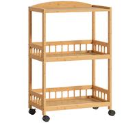 HOMCOM Carro de cocina con ruedas de 3 niveles, carro de servir con espacio de almacenamiento, estantería sobre ruedas para cocina, baño, oficina, madera natural