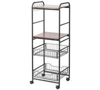 HOMCOM Carro de Cocina con Ruedas Estructura de Metal Mueble Cocina con 2 Estantes 2 Cestas Extraíbles y 4 Ganchos 40x38x111 cm Nogal y Negro Aosom España