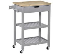 HOMCOM - Carro de Cocina con Ruedas y encimera de Madera de Caucho, 2 estantes, 1 cajón y 1 portapaños