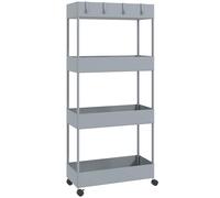 HOMCOM Carro de Cocina de 4 Niveles Carrito Auxiliar con Ruedas 4 Cestas y 4 Ganchos Extraíbles para Salón 40x19x90 cm Gris