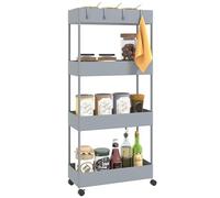 HOMCOM Carro de Cocina de Almacenamiento de 4 Niveles Carrito Auxiliar con Ruedas 4 Cestas y 4 Ganchos Extraíbles Carrito de Cocina para Comedor Baño Salón 40x19x90 cm Gris