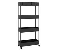 HOMCOM Carro de Cocina de Almacenamiento de 4 Niveles Carrito Auxiliar con Ruedas 4 Cestas y 4 Ganchos Extraíbles Carrito de Cocina para Comedor Baño Salón 40x19x90 cm Negro