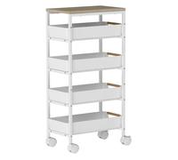 Homcom carro de cocina de almacenamiento de 5 niveles carrito auxiliar con ruedas tablero efecto madera y 4 cajones extraíbles carrito de cocina para comedor salón 39,5x24x82 cm blanco