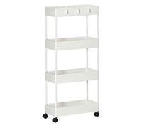 HOMCOM Carro de Cocina de Almacenamiento de 4 Niveles Carrito Auxiliar con Ruedas 4 Cestas y 4 Ganchos Extraíbles Carrito de Cocina para Comedor Baño Salón 40x19x90 cm Blanco