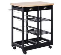 HOMCOM Carro de Cocina Madera de Pino Carrito Multiusocon Ruedas para Baño Dormitorio con Estante 74x37x76cm Negro Aosom España