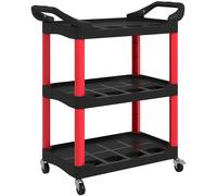 HOMCOM Carro de Herramientas con 3 Estantes Ruedas y Asas para Garaje Mecánico Hogar Carga 91 kg Rojo y Negro