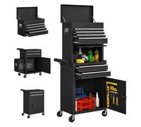 HOMCOM Carro de Herramientas con 6 Cajones y Cerraduras, 3 en 1, Carro de Taller Móvil con Ruedas y Panel Lateral Perforado, Caja de Herramientas Desmontable de Acero, para Taller, Garaje, Negro