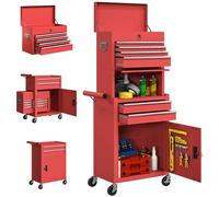 HOMCOM Carro de Herramientas con 6 Cajones y Cerraduras, 3 en 1, Carro de Taller Móvil con Ruedas y Panel Lateral Perforado, Caja de Herramientas Desmontable de Acero, para Taller, Garaje, Rojo