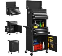 HOMCOM Carro de Herramientas con 6 Cajones y Cerraduras, 3 en 1, Carro de Taller Móvil con Ruedas y Panel Lateral Perforado, Caja de Herramientas Desmontable de Acero, para Taller, Garaje, Negro