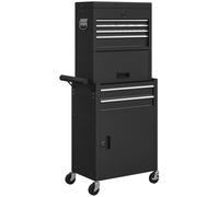 HOMCOM Carro de Herramientas con 6 Cajones y Cerraduras Caja de Herramientas de Acero con Ruedas para Taller Garaje Negro
