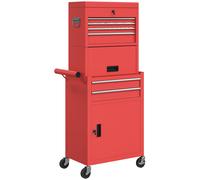 HOMCOM Carro de Herramientas con 6 Cajones y Cerraduras Caja de Herramientas de Acero con Ruedas para Taller Garaje Rojo