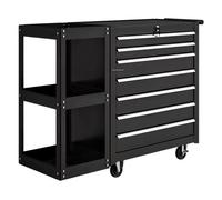 HOMCOM Carro de Herramientas con 7 Cajones, Carro de Taller con Estantería de 3 Niveles Desmontable, Sistema de Cierre Central, Asa, 2 Ruedas con Freno de Bloqueo, Negro