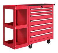 HOMCOM Carro de Herramientas con 7 Cajones Estantería de 3 Niveles Desmontable Sistema de Cierre Central Asa Rojo