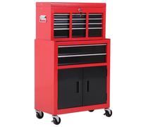 HOMCOM Carro de Herramientas con Baúl Superior 6 Cajones Armario Cerradura 4 Ganchos para Garaje Hogar Rojo