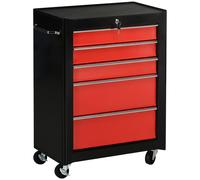 HOMCOM Carro de herramientas con ruedas, carrito de taller de acero 5 cajones cerrable con 2 llaves, 61,5 x 33 x 82,5 cm, rojo