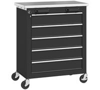 HOMCOM Carro de Herramientas con Ruedas Carro de Taller de Acero con 5 Cajones Conectores Laterales para Garaje Negro y Plata