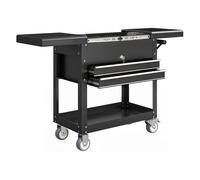 HOMCOM Carro de Herramientas con Ruedas, Carro de Taller Móvil con Tapa Deslizante, 2 Cajones con Cerradura, Bandeja, Caja de Herramientas de Acero, para Taller, Garaje, Negro