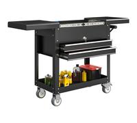 HOMCOM Carro de Herramientas con Ruedas, Carro de Taller Móvil con Tapa Deslizante, 2 Cajones con Cerradura, Bandeja, Caja de Herramientas de Acero, para Taller, Garaje, Negro